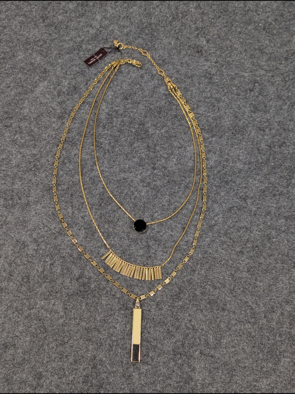 NWT henri bendel Luxury Gold Multi-Layer Necklace with Black Accent